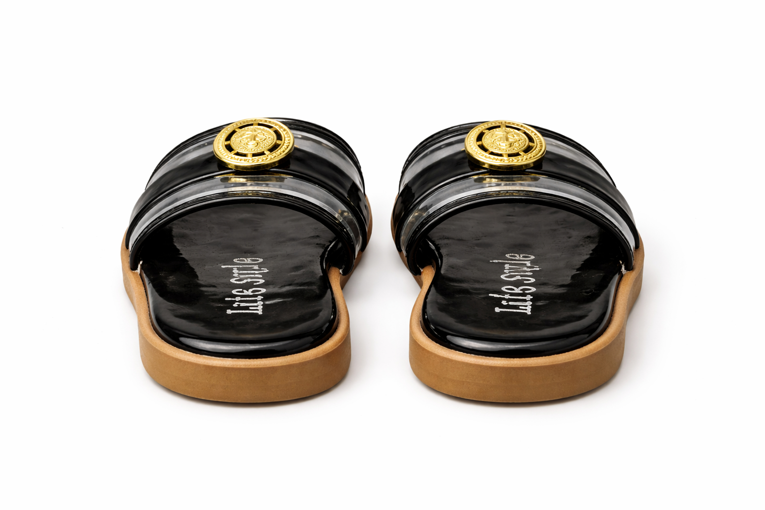 Women Double Strap Buckle Flat Slide Sandals